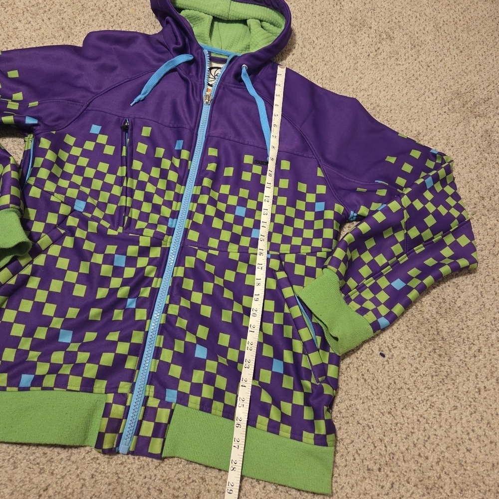 Aperture Snowboard Pixel Sweatshirt Zip Hoodie Pockets Green Purple Men's Large - Picture 4 of 8